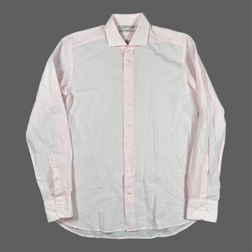 SuitSupply Mens Cotton Linen Tessitura Monti Pink Button Shirt 15.75-40 Italy